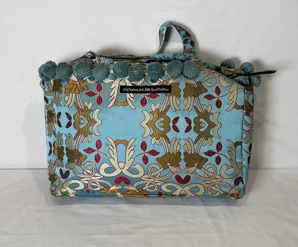 Vintage Petunia Pickle Bottom Purse Toddler Tote Diaper Bag Dressy Pom Poms